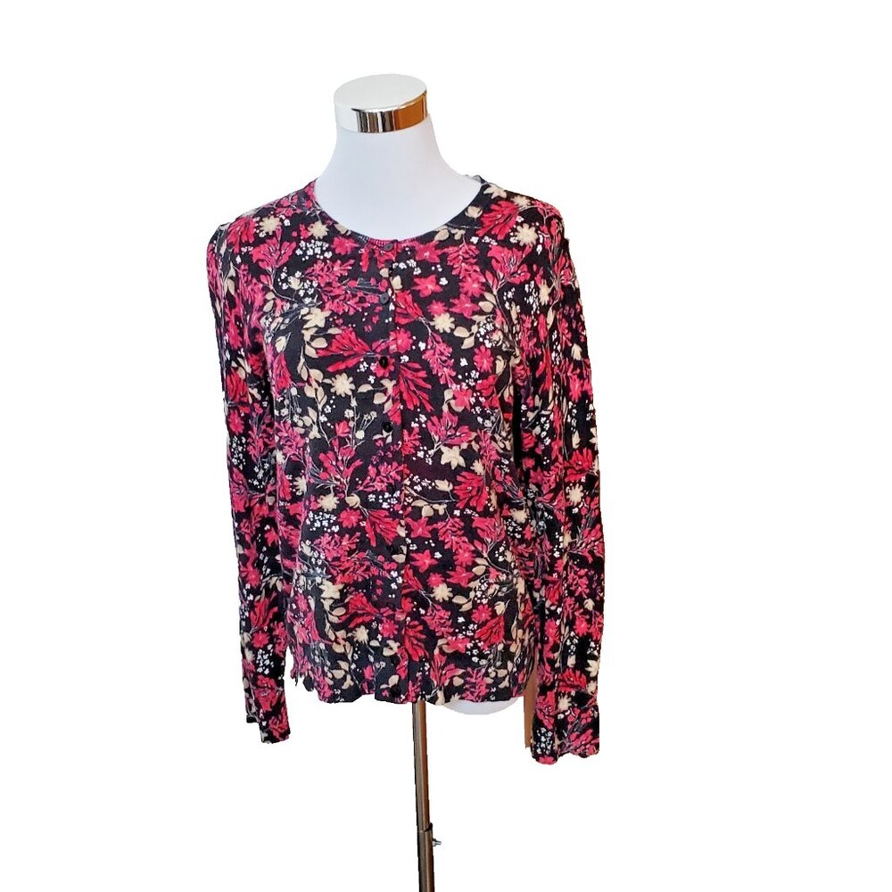 Karen Scott Women's Sweater Medium Floral Cardigan Button Down